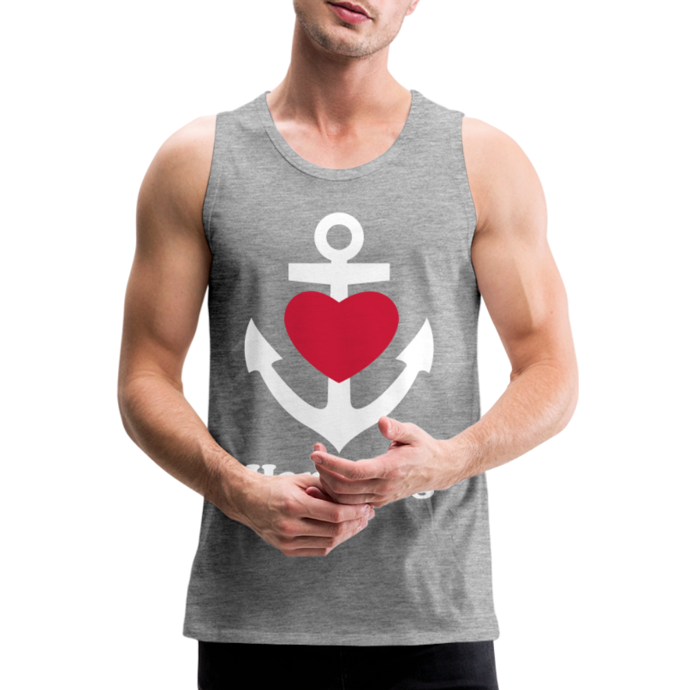 Männer Premium Tank Top - Maritimes Ankerdesign mit Herz und Hamburg - Grau meliert