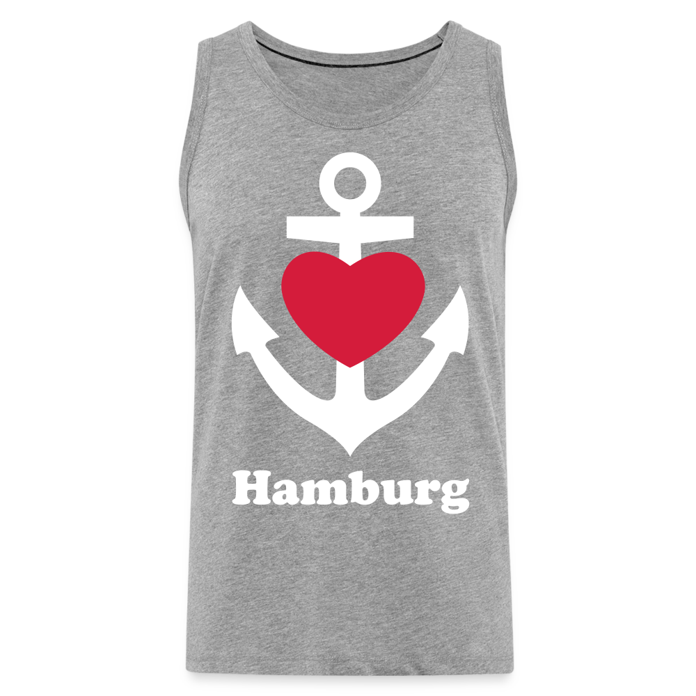 Männer Premium Tank Top - Maritimes Ankerdesign mit Herz und Hamburg - Grau meliert