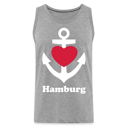 Männer Premium Tank Top - Maritimes Ankerdesign mit Herz und Hamburg - Grau meliert