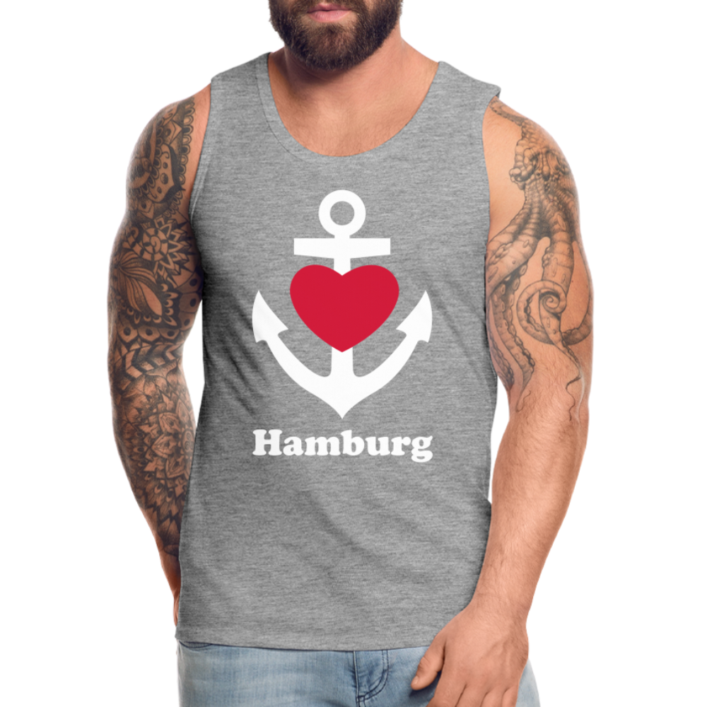 Männer Premium Tank Top - Maritimes Ankerdesign mit Herz und Hamburg - Grau meliert