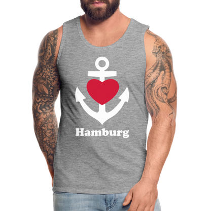 Männer Premium Tank Top - Maritimes Ankerdesign mit Herz und Hamburg - Grau meliert