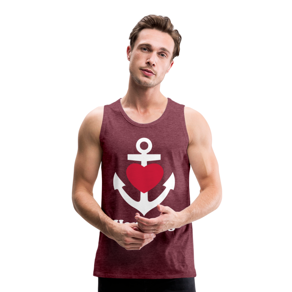 Männer Premium Tank Top - Maritimes Ankerdesign mit Herz und Hamburg - Bordeauxrot meliert