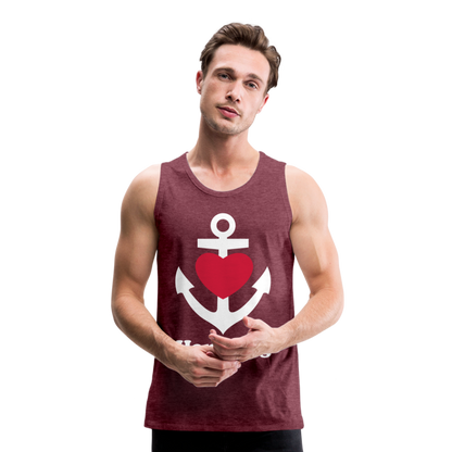 Männer Premium Tank Top - Maritimes Ankerdesign mit Herz und Hamburg - Bordeauxrot meliert