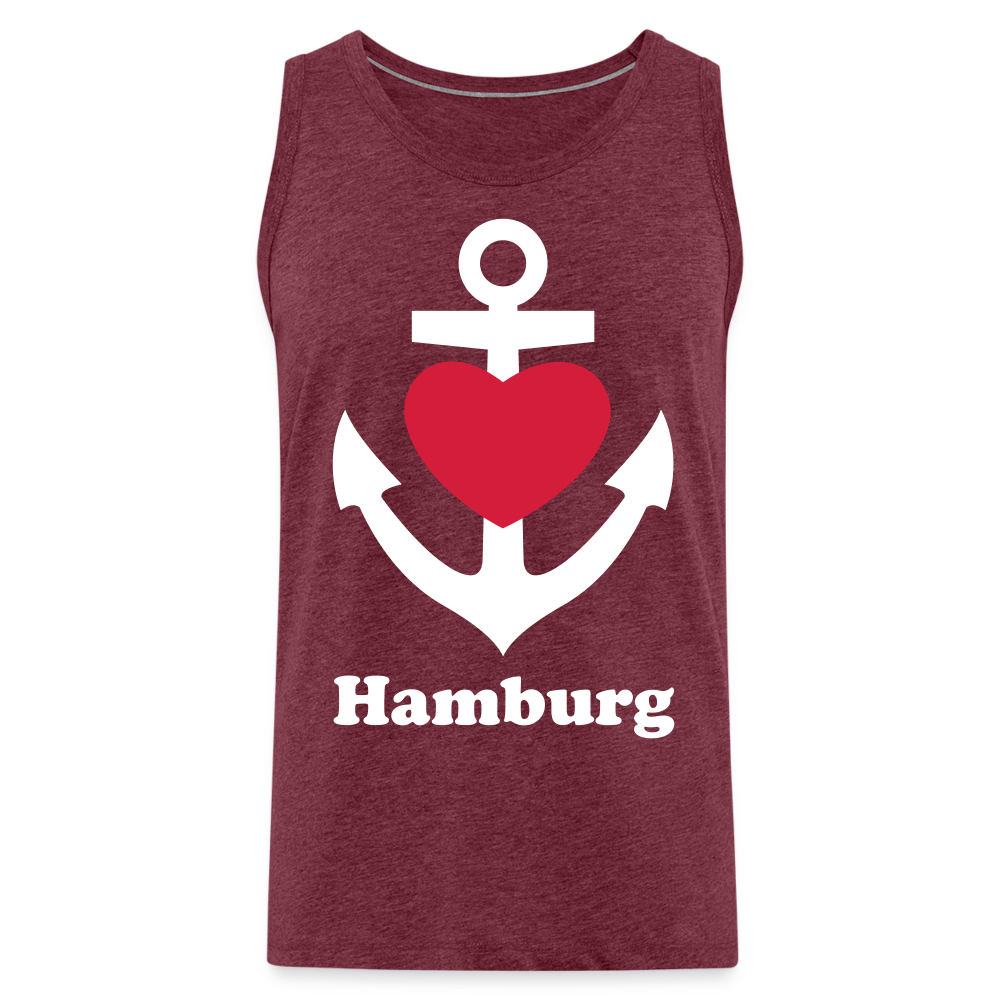 Männer Premium Tank Top - Maritimes Ankerdesign mit Herz und Hamburg - Bordeauxrot meliert