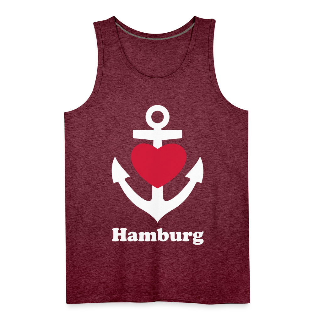 Männer Premium Tank Top - Maritimes Ankerdesign mit Herz und Hamburg - Bordeauxrot meliert