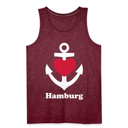 Männer Premium Tank Top - Maritimes Ankerdesign mit Herz und Hamburg - Bordeauxrot meliert