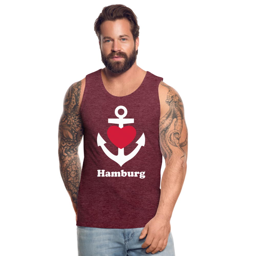 Männer Premium Tank Top - Maritimes Ankerdesign mit Herz und Hamburg - Bordeauxrot meliert