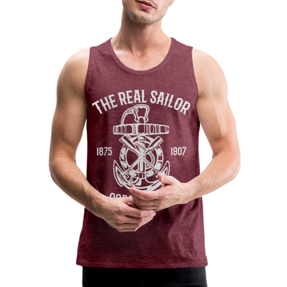 Männer Premium Tank Top - Maritim Design The Real Sailor - Bordeauxrot meliert