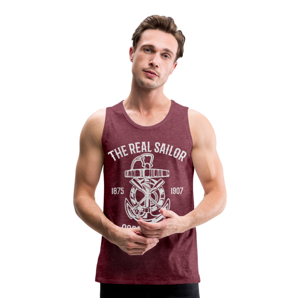 Männer Premium Tank Top - Maritim Design The Real Sailor - Bordeauxrot meliert