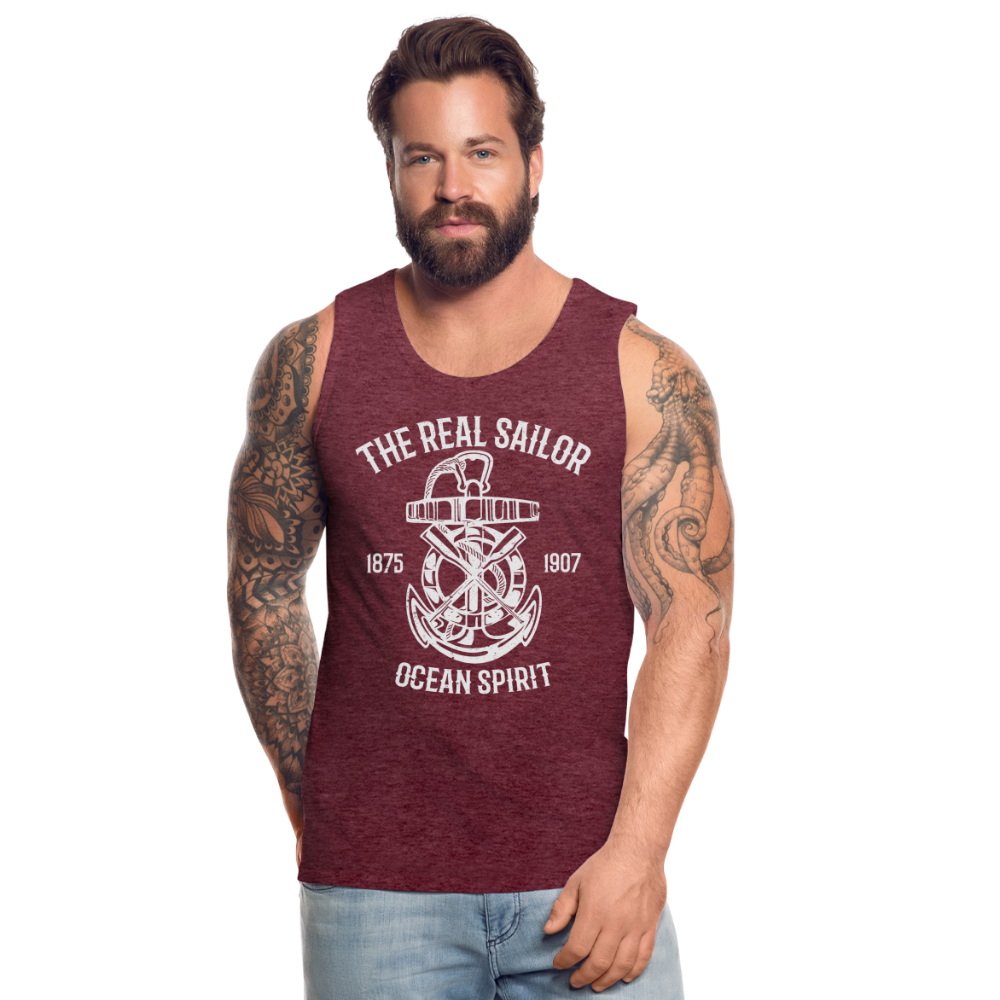 Männer Premium Tank Top - Maritim Design The Real Sailor - Bordeauxrot meliert