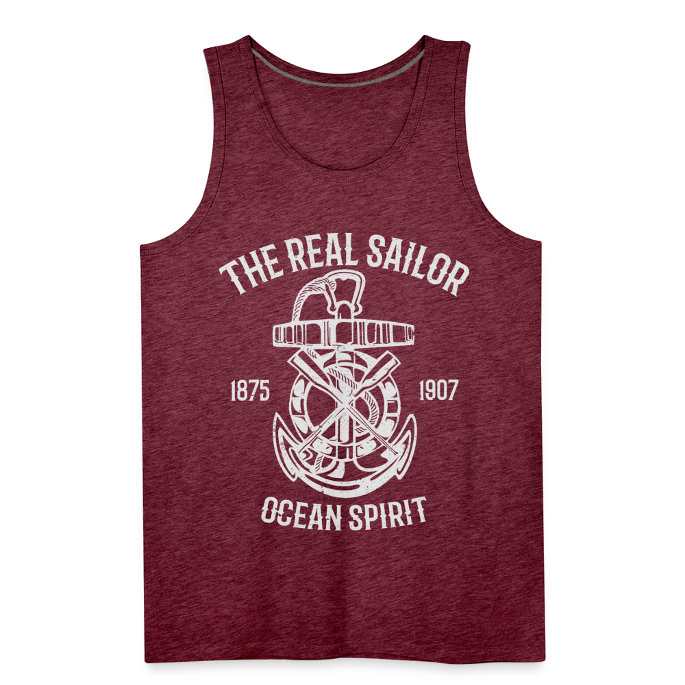 Männer Premium Tank Top - Maritim Design The Real Sailor - Bordeauxrot meliert