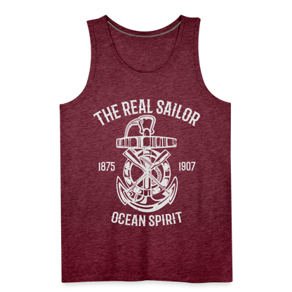 Männer Premium Tank Top - Maritim Design The Real Sailor - Bordeauxrot meliert