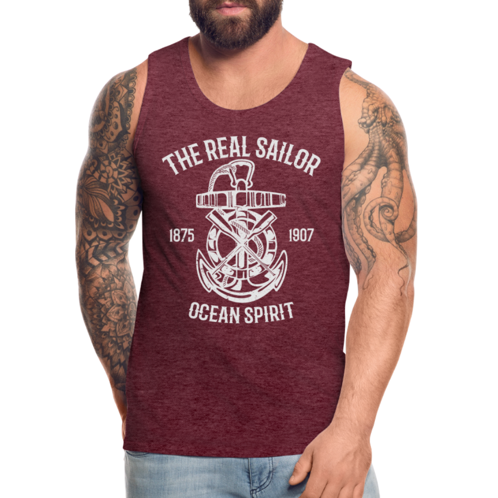 Männer Premium Tank Top - Maritim Design The Real Sailor - Bordeauxrot meliert