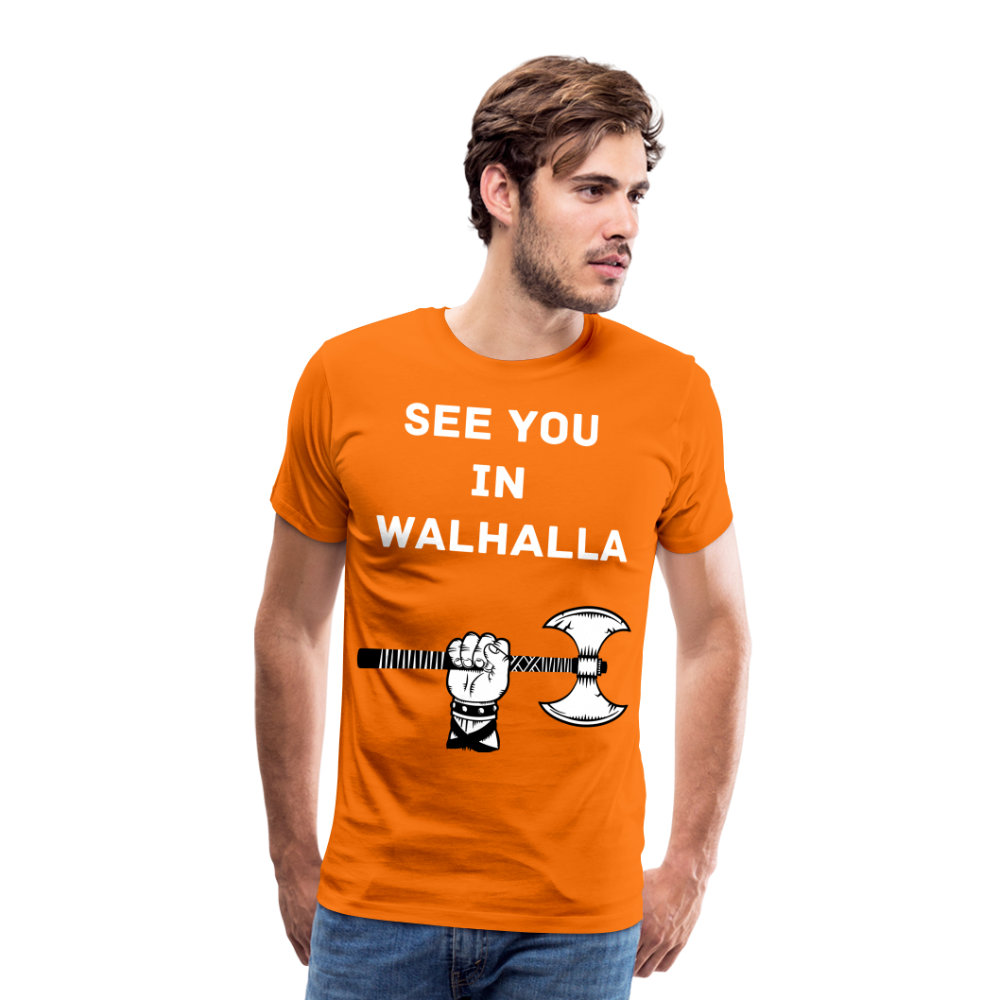 Männer Premium T-Shirt - Wikinger Design - See you in Walhalla Spruch - Orange