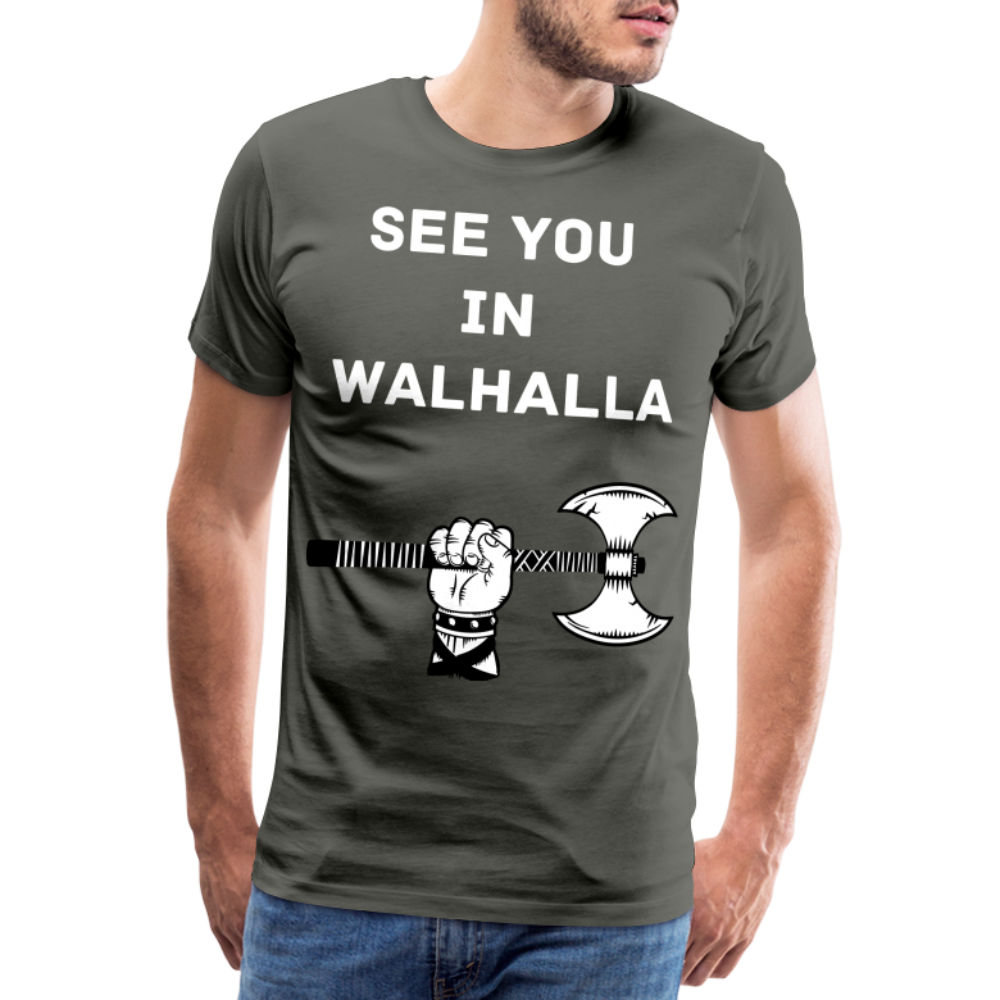 Männer Premium T-Shirt - Wikinger Design - See you in Walhalla Spruch - Asphalt