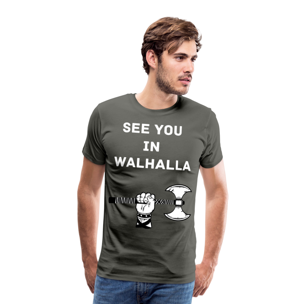 Männer Premium T-Shirt - Wikinger Design - See you in Walhalla Spruch - Asphalt