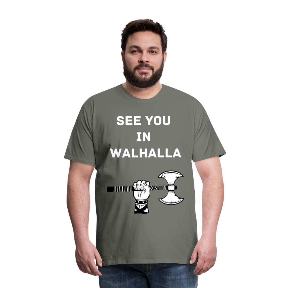 Männer Premium T-Shirt - Wikinger Design - See you in Walhalla Spruch - Asphalt