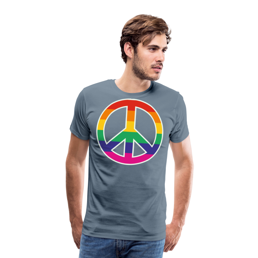 Männer Premium T-Shirt - Regenbogen - Peace - Friedenszeichen - Blaugrau