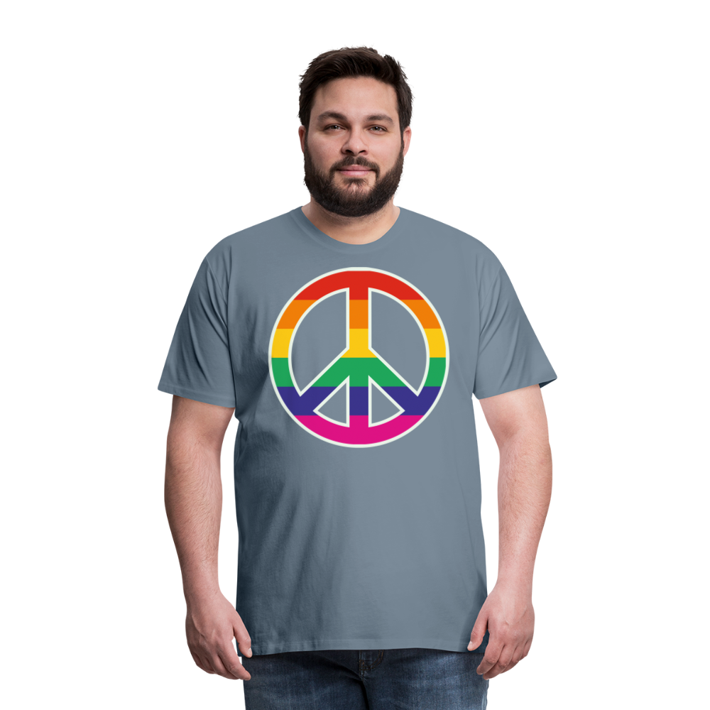 Männer Premium T-Shirt - Regenbogen - Peace - Friedenszeichen - Blaugrau