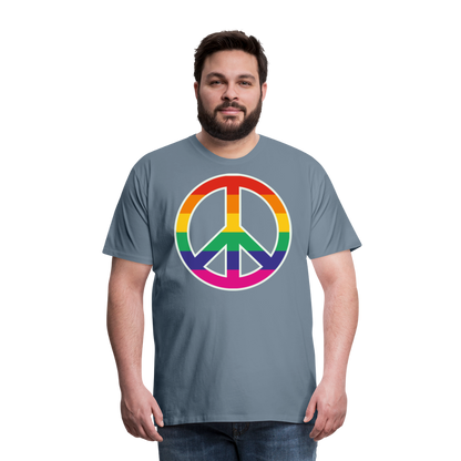 Männer Premium T-Shirt - Regenbogen - Peace - Friedenszeichen - Blaugrau