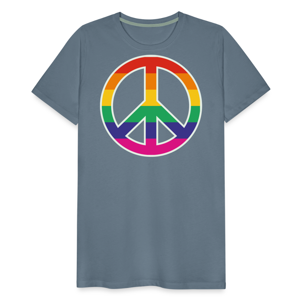 Männer Premium T-Shirt - Regenbogen - Peace - Friedenszeichen - Blaugrau