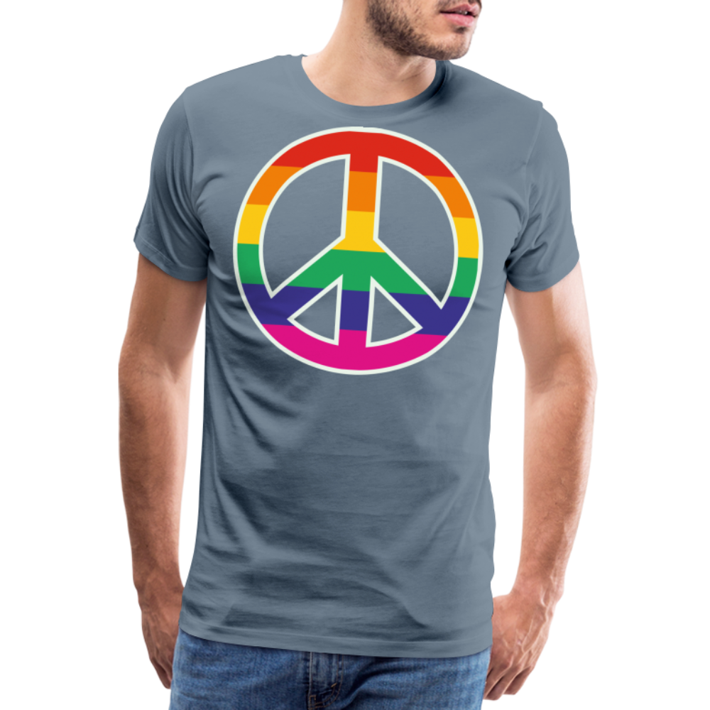 Männer Premium T-Shirt - Regenbogen - Peace - Friedenszeichen - Blaugrau