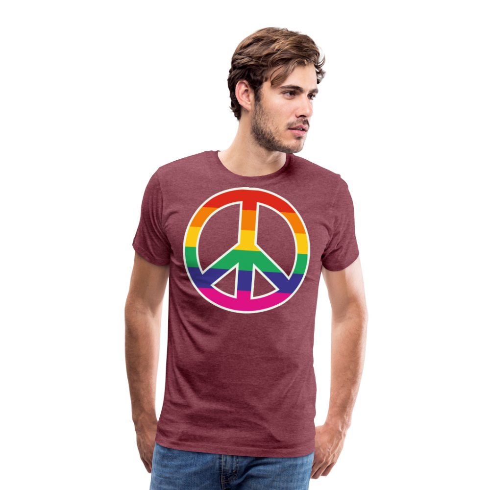 Männer Premium T-Shirt - Regenbogen - Peace - Friedenszeichen - Bordeauxrot meliert