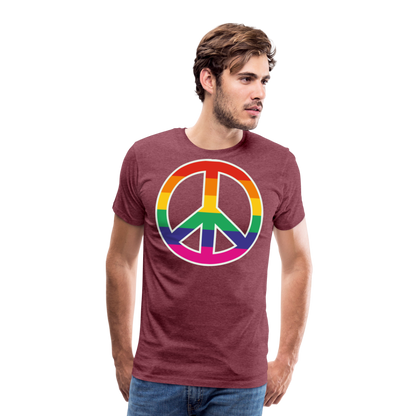 Männer Premium T-Shirt - Regenbogen - Peace - Friedenszeichen - Bordeauxrot meliert