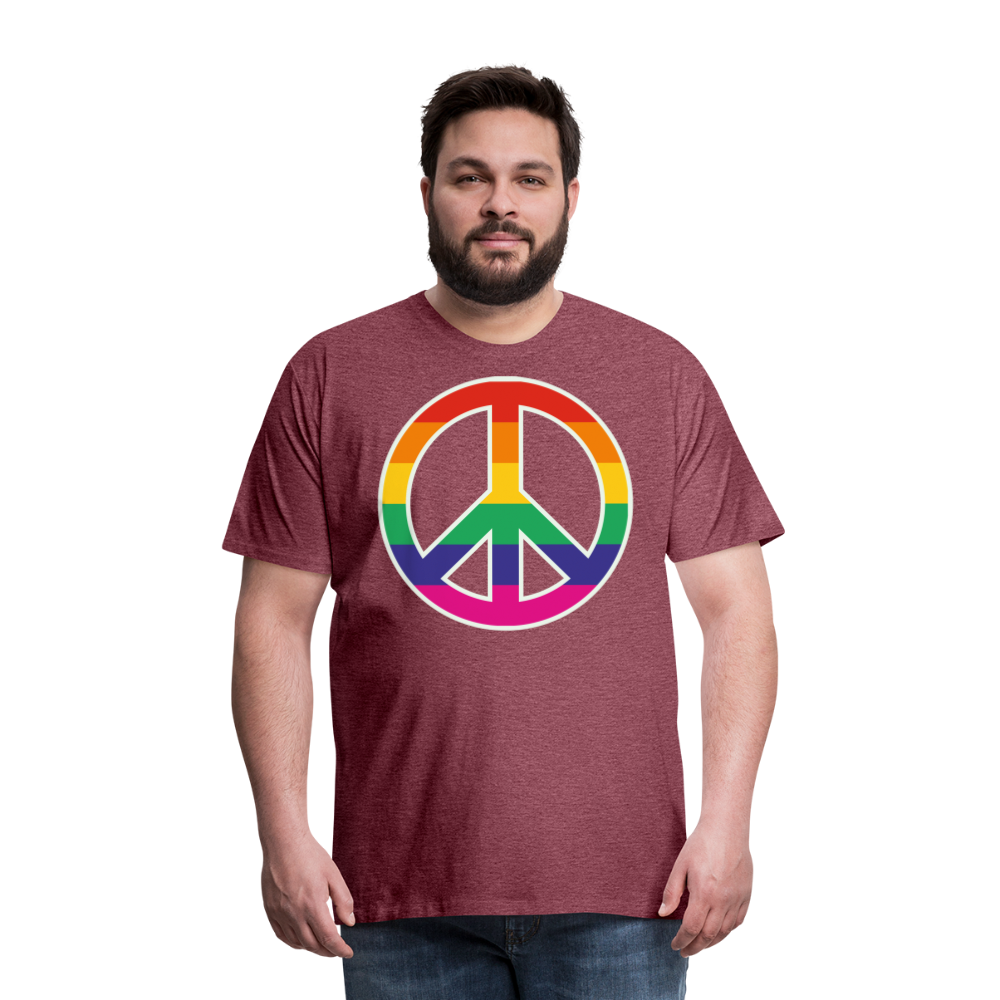 Männer Premium T-Shirt - Regenbogen - Peace - Friedenszeichen - Bordeauxrot meliert