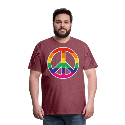 Männer Premium T-Shirt - Regenbogen - Peace - Friedenszeichen - Bordeauxrot meliert