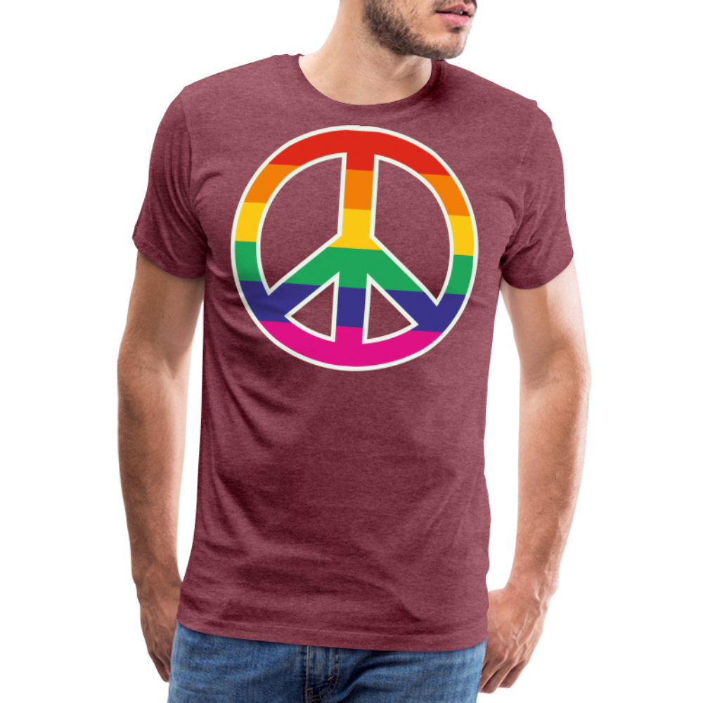 Männer Premium T-Shirt - Regenbogen - Peace - Friedenszeichen - Bordeauxrot meliert