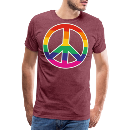 Männer Premium T-Shirt - Regenbogen - Peace - Friedenszeichen - Bordeauxrot meliert