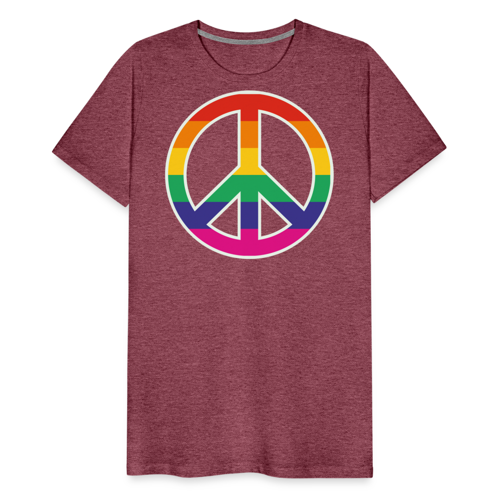 Männer Premium T-Shirt - Regenbogen - Peace - Friedenszeichen - Bordeauxrot meliert