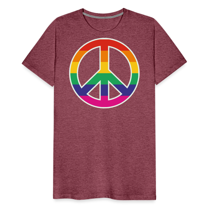 Männer Premium T-Shirt - Regenbogen - Peace - Friedenszeichen - Bordeauxrot meliert