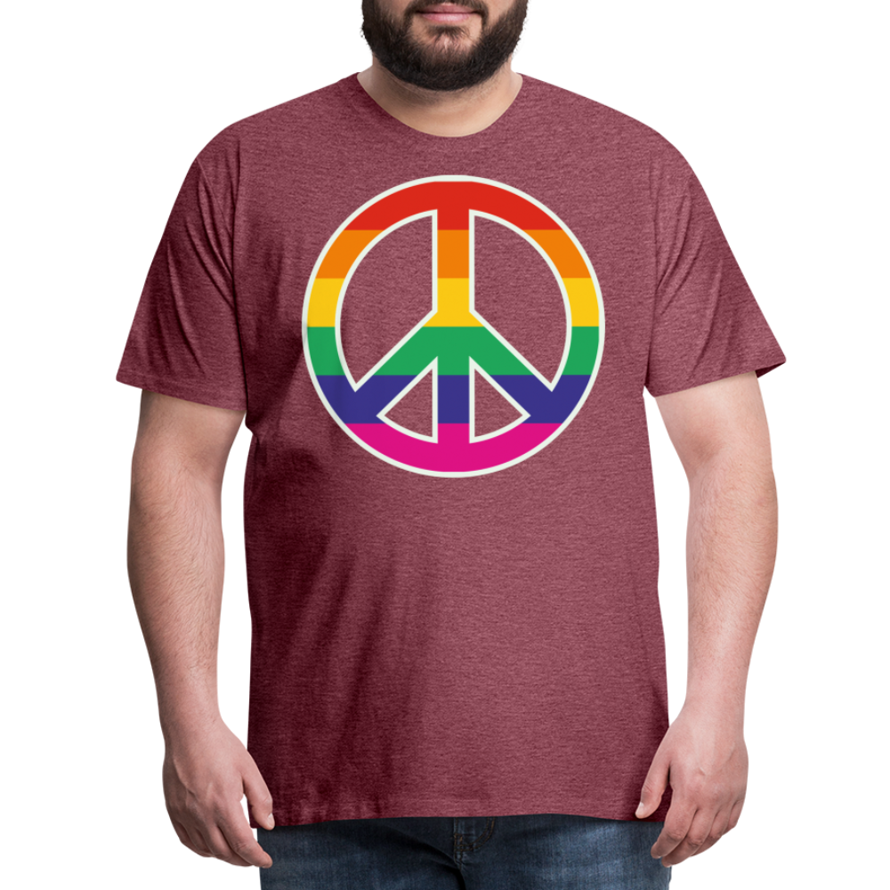 Männer Premium T-Shirt - Regenbogen - Peace - Friedenszeichen - Bordeauxrot meliert