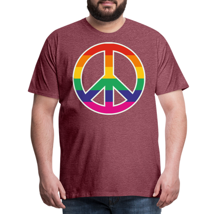 Männer Premium T-Shirt - Regenbogen - Peace - Friedenszeichen - Bordeauxrot meliert