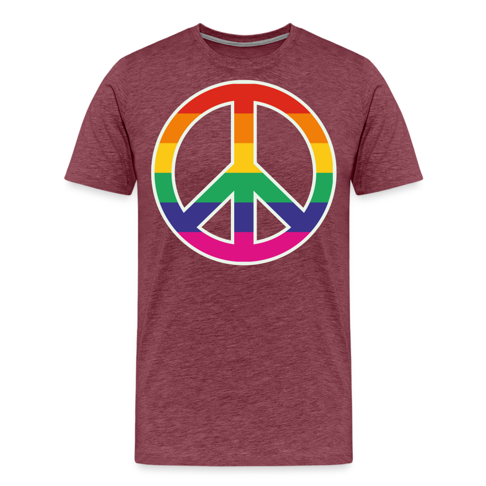 Männer Premium T-Shirt - Regenbogen - Peace - Friedenszeichen - Bordeauxrot meliert