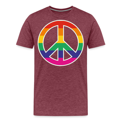 Männer Premium T-Shirt - Regenbogen - Peace - Friedenszeichen - Bordeauxrot meliert