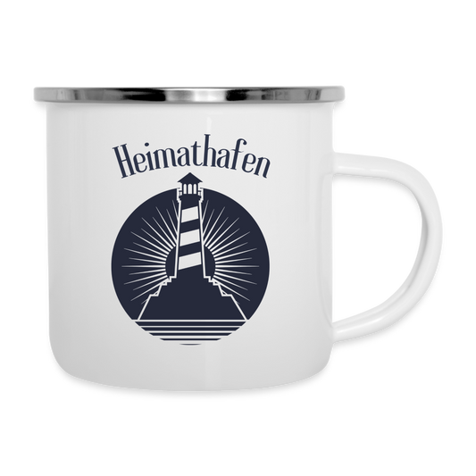 Emaille-Tasse - Heimathafen Leuchtturm - weiß