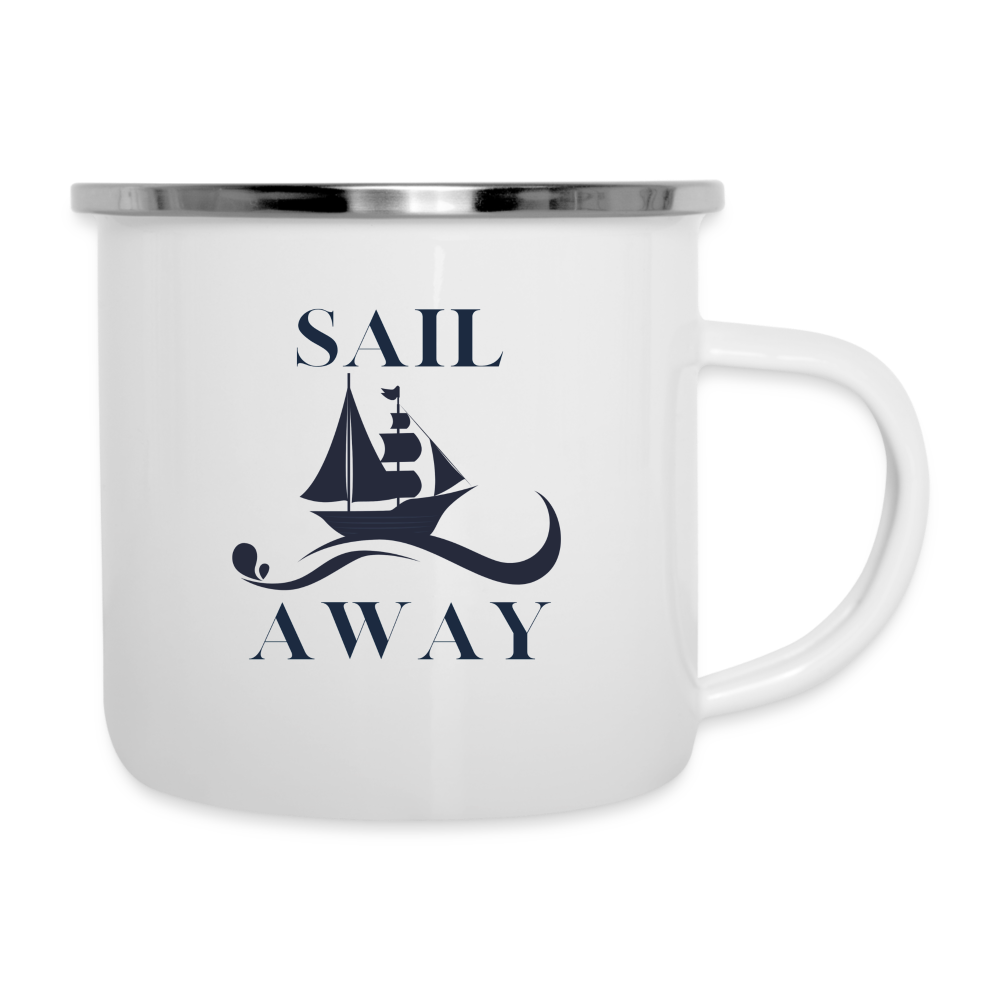 Emaille-Tasse - Sail Away - weiß