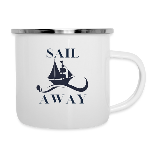 Emaille-Tasse - Sail Away - weiß