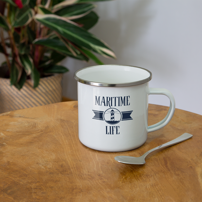 Emaille-Tasse - Maritime Life - weiß