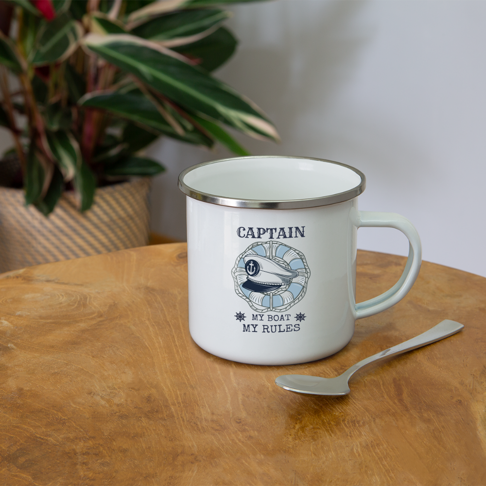 Emaille-Tasse - Captain - My Boat - My Rules - weiß