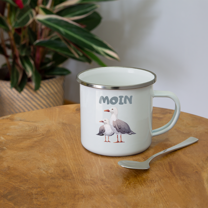 Emaille-Tasse - Moin Möwen - weiß