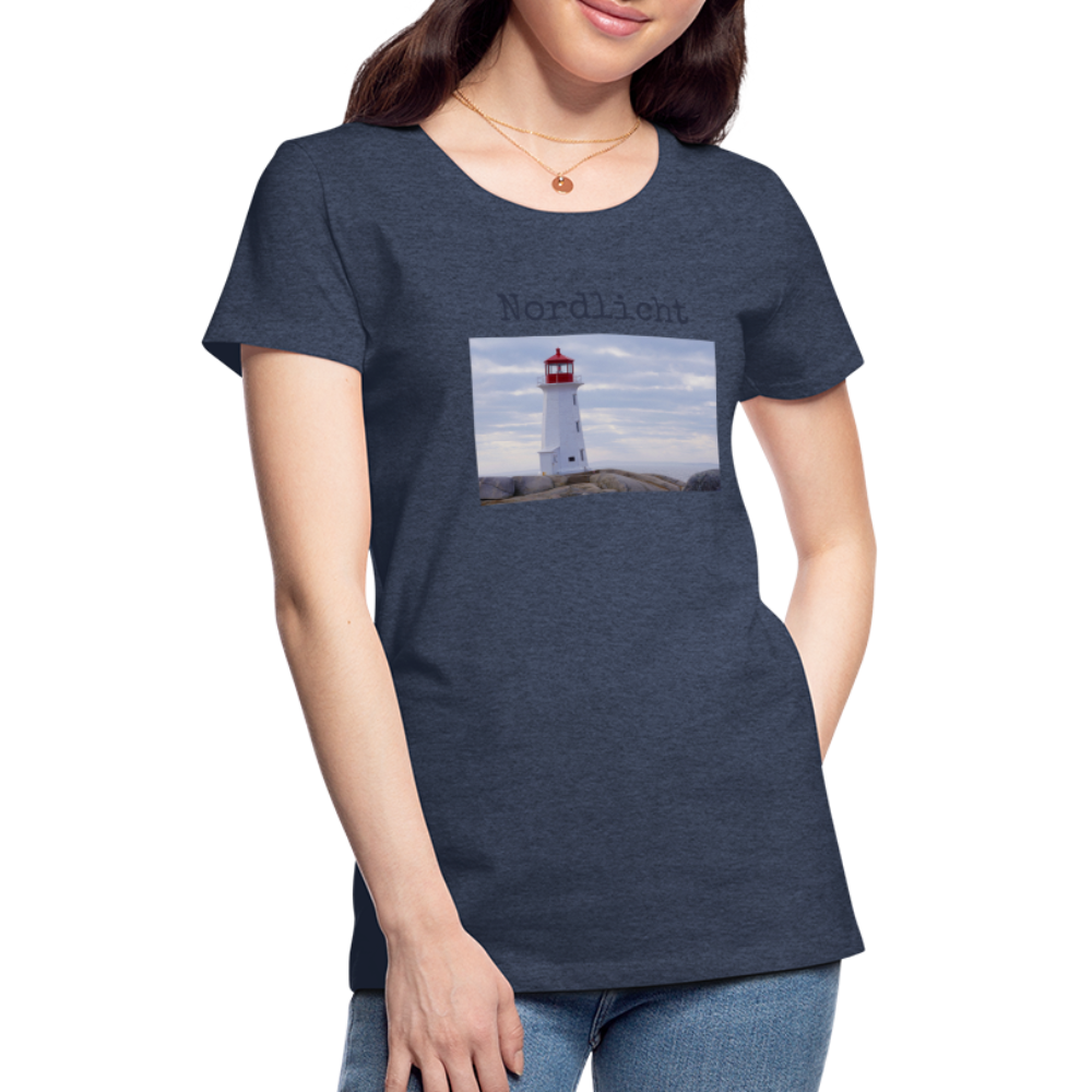 Frauen Premium T-Shirt - Nordlicht Leuchtturm - Blau meliert