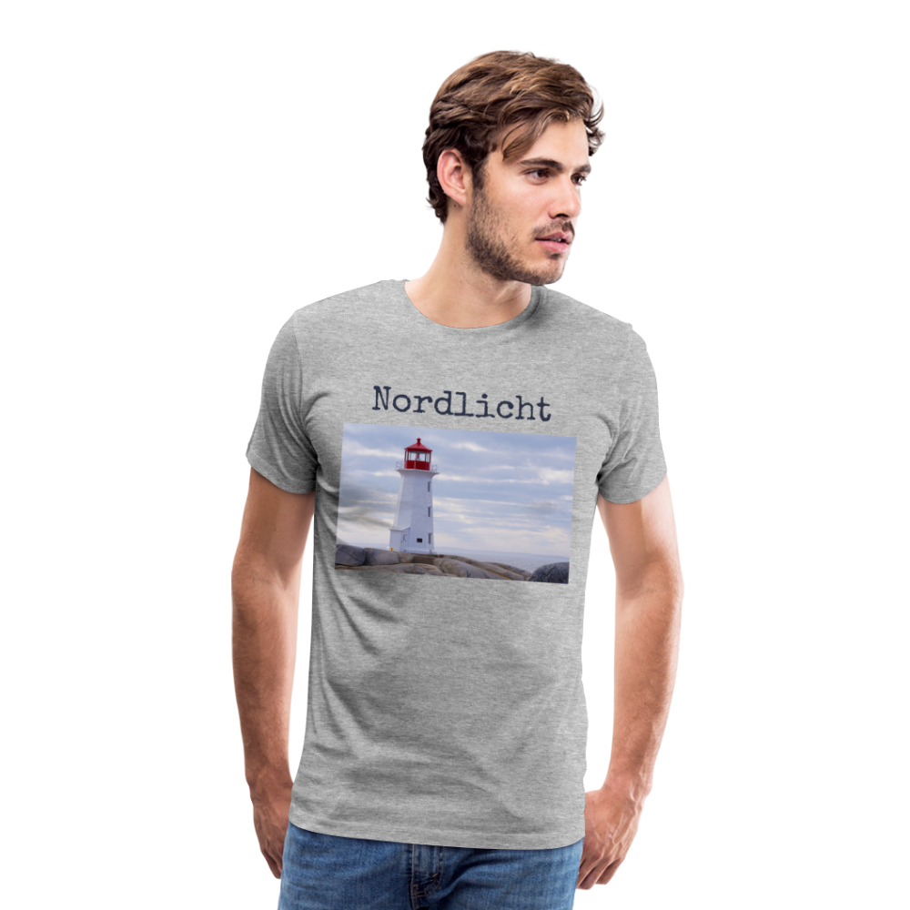 Männer Premium T-Shirt - Nordlicht Leuchtturm - Grau meliert