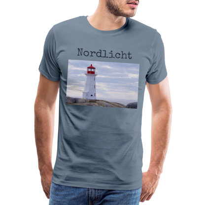 Männer Premium T-Shirt - Nordlicht Leuchtturm - Blaugrau