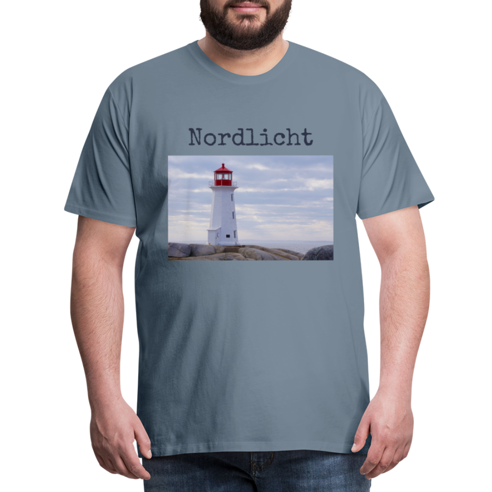 Männer Premium T-Shirt - Nordlicht Leuchtturm - Blaugrau