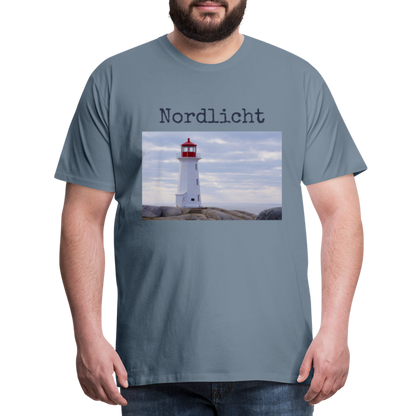 Männer Premium T-Shirt - Nordlicht Leuchtturm - Blaugrau