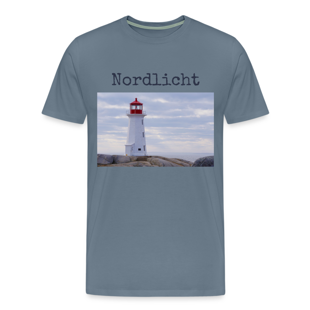 Männer Premium T-Shirt - Nordlicht Leuchtturm - Blaugrau